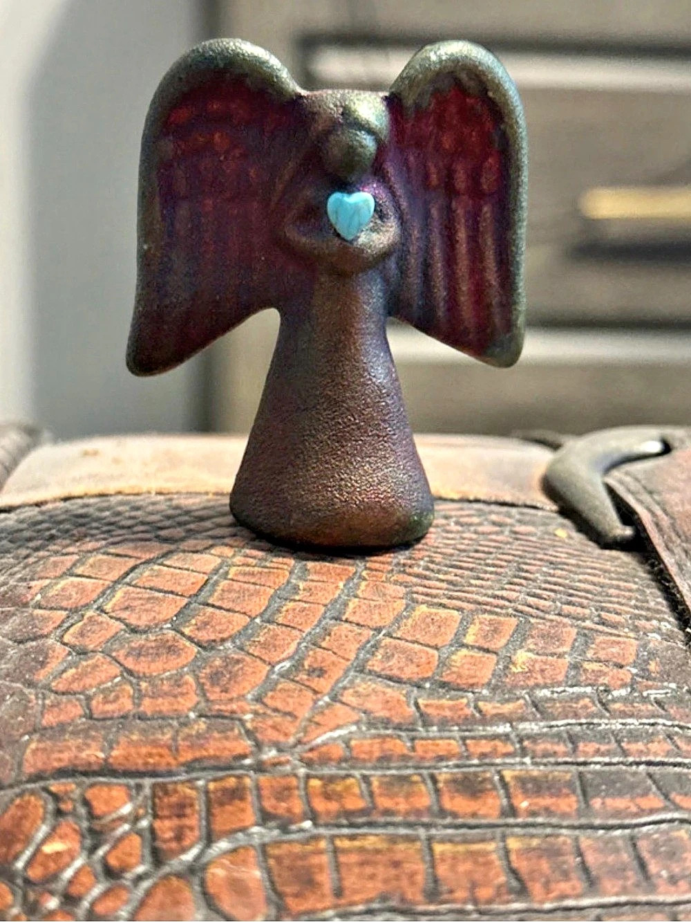 Angel Figurine Brown & Red Decor